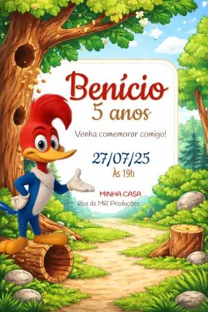 Convite de Aniversário Pica-Pau na Floresta para Editar