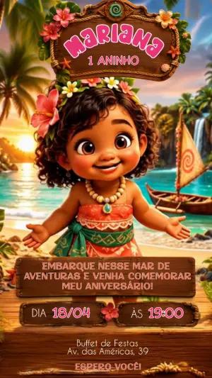 Vídeo Convite de Aniversário Moana Baby para Editar