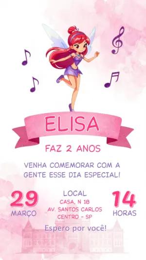 Convite de Aniversário Fada da Música Rosa Editável
