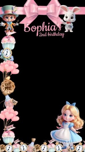 Alice in Wonderland Birthday Photo Frame - Editable Template