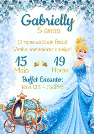 Convite de Aniversário Cinderela Princesa | Modelo Editável