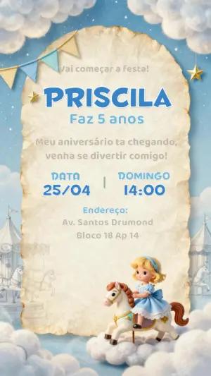 Convite de Aniversário Cavalinho de Balanço Editável