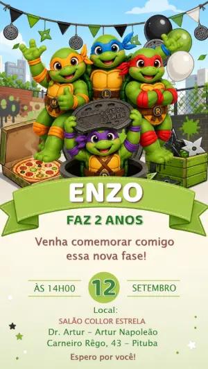 Convite de Aniversário Tartarugas Ninja Editável