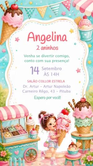 Convite de Aniversário Sorveteria Doce Menina Editável