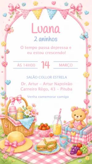 Convite de Aniversário Piquenique Fofo para Editar