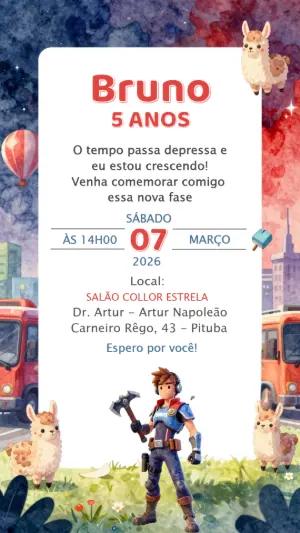 Convite Digital Aniversário Gamer com Lhamas Modelo Editável