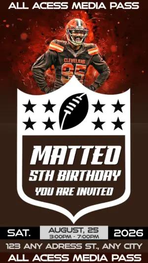 Editable Football Media Pass Birthday Invitation Myles Garrett