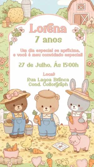 Convite Aniversário Fazendinha Fofa com Animais para Editar