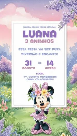 Convite Aniversário Minnie Jardim Encantado Roxo para Editar