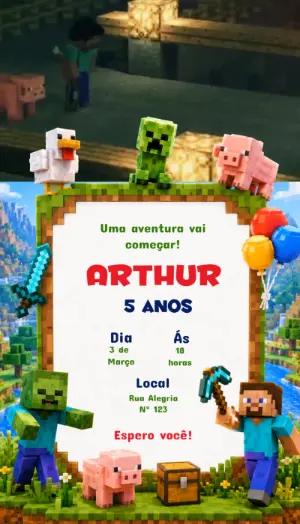 Convite Animado de Aniversário Minecraft para Editar Online