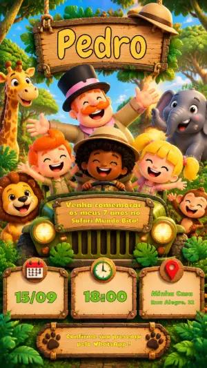 Convite de Aniversário Mundo Bita Safari com Animais para Editar