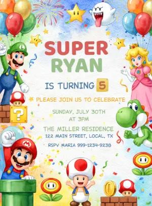 Super Mario Birthday Invitation | Colorful Editable Template