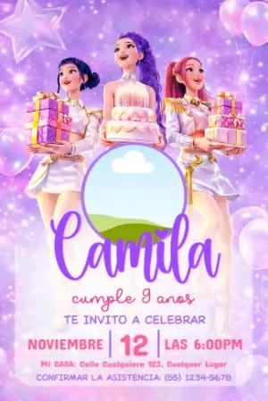 Invitación de Cumpleaños Las Guerreras K-Pop Editable