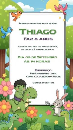 Convite Aniversário Hulk Baby e Dinossauro para Editar Online
