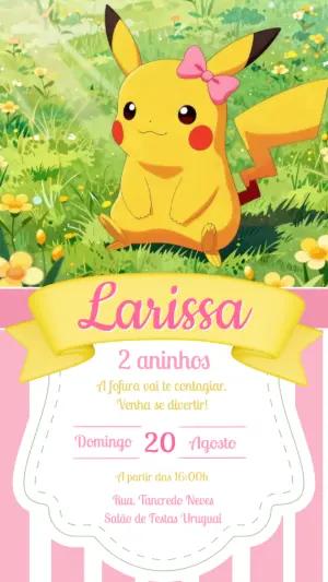 Convite de Aniversário Pikachu Rosa Editável para Menina