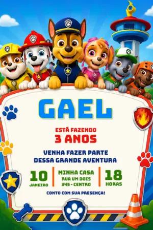 Convite de Aniversário Patrulha Canina Colorido para Editar