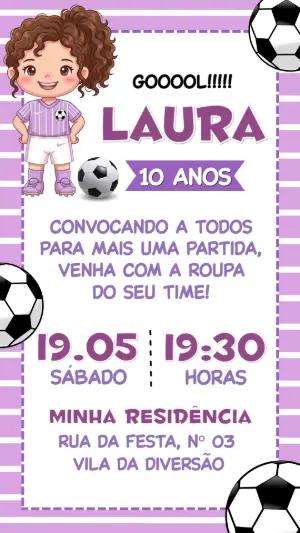 Convite de Aniversário Futebol Feminino Roxo para Editar