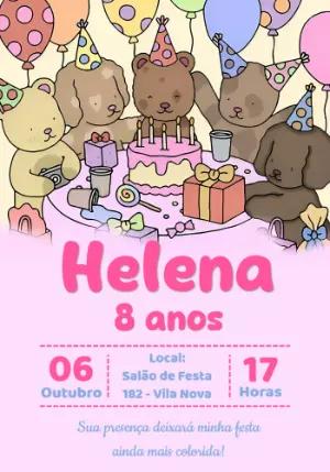 Convite Aniversário Ursinhos Fofos para Editar e Imprimir
