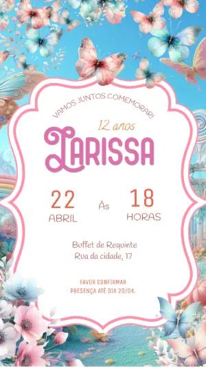 Convite de Aniversário Borboletas Aquarela para Editar