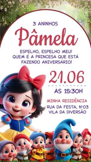 Convite de Aniversário Branca de Neve Cute para Editar