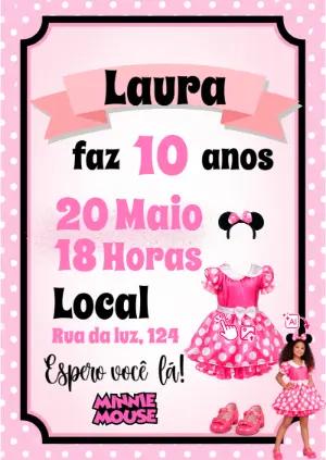 Convite Minnie Rosa com IA: Transforme sua filha na personagem!