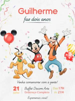 Convite Digital Infantil Tema Mickey Pluto e Pateta Editável