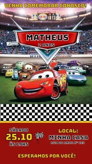 Convite de Aniversário Carros Disney Editável Online