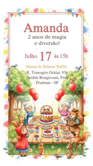 Convite Aniversário Chapeuzinho Vermelho para Editar Online