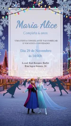 Convite Digital Tema Frozen Festa Congelante para Editar