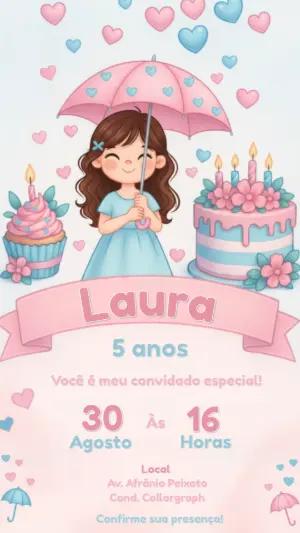 Convite de Aniversário Chuva de Amor Menina Editável