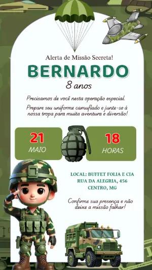 Convite Digital Tema Militar Camuflado para Editar