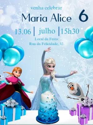 Convite Aniversário Frozen com Elsa e Anna para Editar