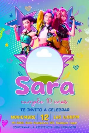 Invitación de Cumpleaños Las Guerreras K-Pop Modelo Editable