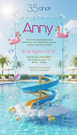 Convite Digital Festa na Piscina 3D para Editar