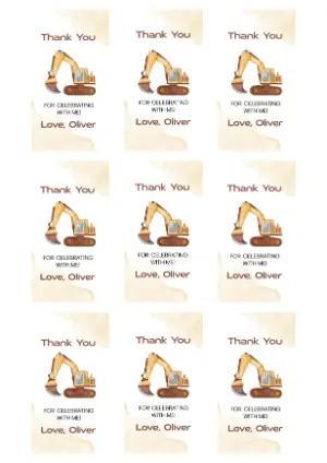 Editable Construction Thank You Tags with Excavator