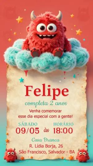 Convite de Aniversário Monstrinho Fofo para Editar