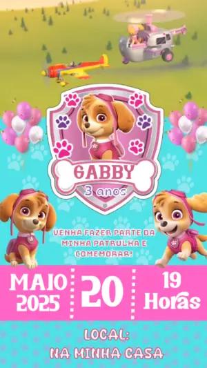 Convite Animado Aniversário Skye Patrulha Canina para Editar