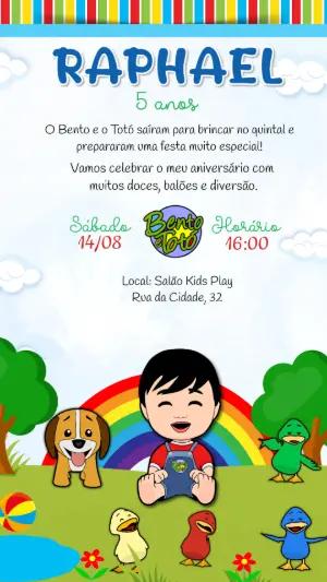 Convite de Aniversário Bento e Totó Colorido para Editar