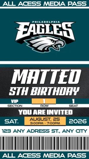 Editable Eagles Football Birthday Ticket Invitation