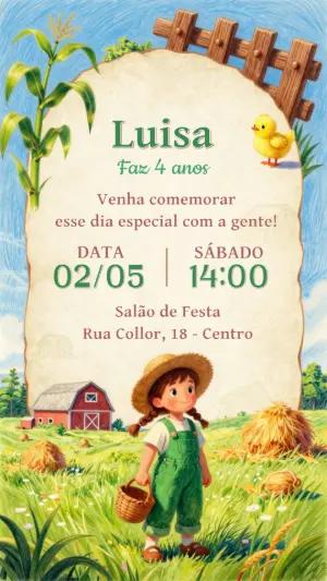 Convite de Aniversário Fazendinha Fofa Ilustrado para Editar