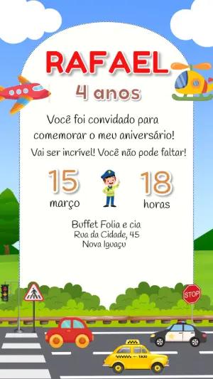 Convite de Aniversário Meios de Transporte para Editar Online