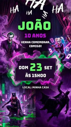 Convite de Aniversário Coringa: Modelo Digital Editável
