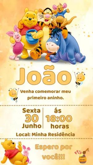 Convite de Aniversário Ursinho Pooh Fofo para Editar