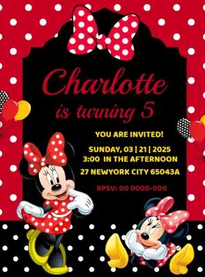 Editable Minnie Mouse Red Birthday Invitation