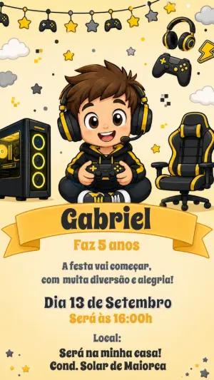 Convite de Aniversário Gamer Editável para Menino