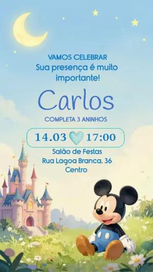 Convite de Aniversário Mickey e Castelo Mágico Editável
