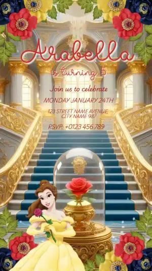 Animated Princess Belle Birthday Invitation | Editable Video Template