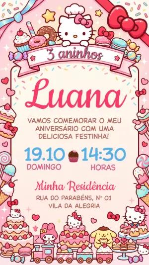 Convite de Aniversário Hello Kitty Confeitaria Editável