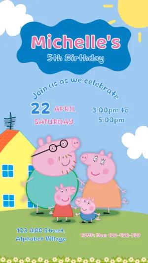 Colorful Pig Family Birthday Invitation | Editable Template