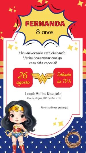 Convite de Aniversário Mulher-Maravilha Fofo para Editar